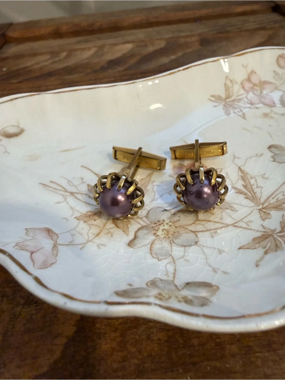 Vintage Purple Cabochon Gold-Tone Cufflinks
